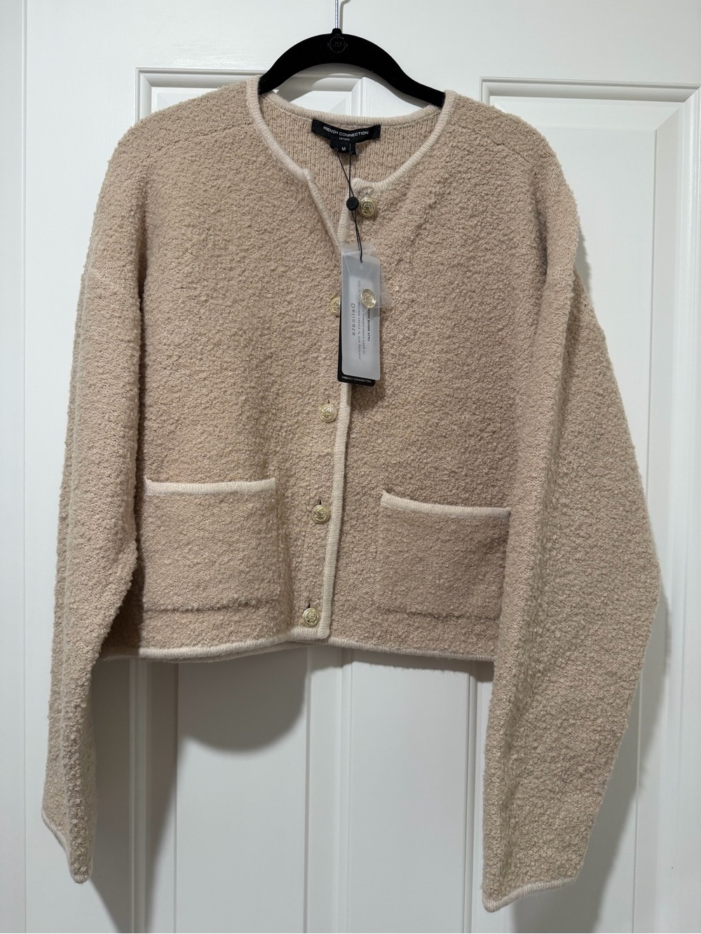 NWT French Connection Bouclé Crop Cardigan Jacket in Beige